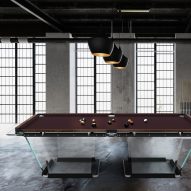 T1.3 Wood by Teckell is a pool table made from crystal and walnut wood